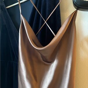 Satin Backless Slip Dress - Bronze